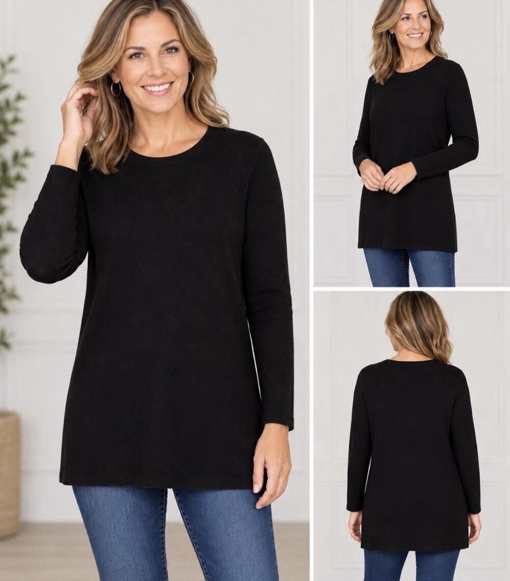 J. Jill Knit Tunic Sweater Women’s Size M Black Crew Neck Long Sleeve